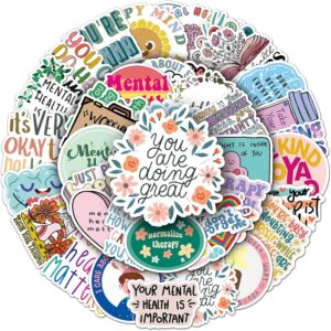 100pcs Mental Health Stickers for Water Bottle, Mental Health Matters Awareness Therapist Waterproof Vinyl Decal for Kids Adult Girl Laptop Skateboard Phone Notebook Guitar(Positive Affirmation)