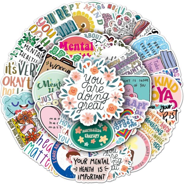 100pcs Mental Health Stickers for Water Bottle, Mental Health Matters Awareness Therapist Waterproof Vinyl Decal for Kids Adult Girl Laptop Skateboard Phone Notebook Guitar(Positive Affirmation)