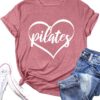 PECHAR Pilates Shirts for Women - Yoga Workout Graphic Heart Tees Sports Lover Tops Pilates Teacher Gifts Blouse T-Shirts