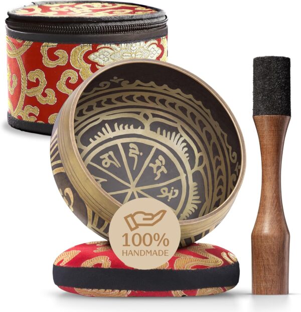 Tibetan Singing Bowl Set – Authentic Hand-Tuned Sound Bowl for Meditation – Complete Meditation Bowl Kit with Cushion, Mallet, Box & Guide – Perfect Tibetan Bell for Yoga, Relaxation, & Sound Healing