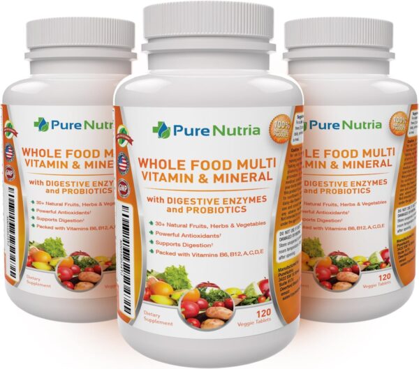 Whole Food MultiVitamin and Minerals with Probiotic Enzymes - 120 Multivitamins for Women and Men - Packed with WholeFood and Herbal Ingredients - Powerful Antioxidants for Digestive Support
