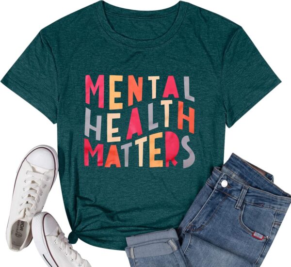 LOTUCY Mental Health Matters T Shirt Women Funny Therapist Psychologist Tee Shirt Human Brain Illness Awareness Tops