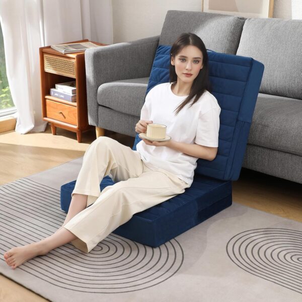 Floor Pillow - Square Large Cushions for Adults, Pillows Seating for Meditation, Yoga, Luxurious Chenille Tufted, Perfect for Bench/Chair Cushion – Navy, 22x22x4 Inch