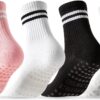 COOLMATE Pilates Socks with Grips for Women, Yoga Socks, Crew Non Slip Socks Women for Workout, Barre, Pilates Gifts(4 Pairs)
