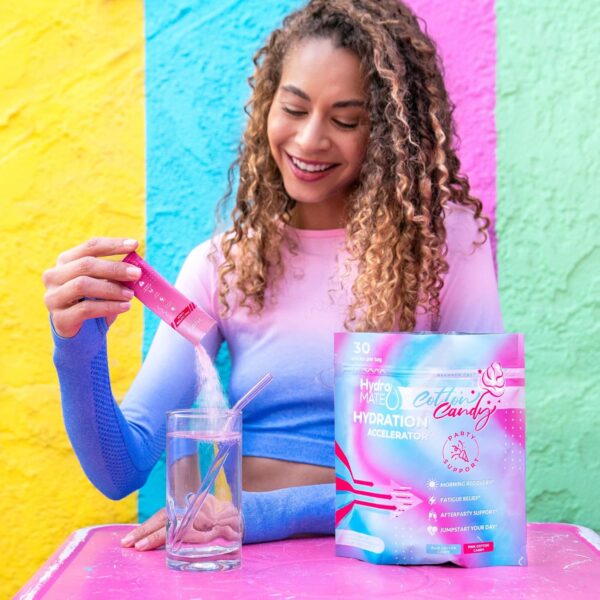 HydroMATE Electrolytes Powder No Sugar Cotton Candy - 30 Count Instant Hydration Packets with Vitamin C to Boost Energy - Sugar Free Electrolytes to Support Hydration on Keto Diet & Party Recovery