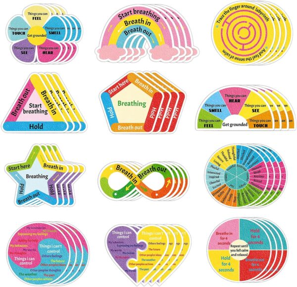 96 Pcs Breath Calm Anxiety Sensory Stickers Reusable Mindfulness Stickers Calming Strips Adhesive Sensory Strips for School Office Classroom Desk Adults Teens Counselor Tension Fidget Supplies