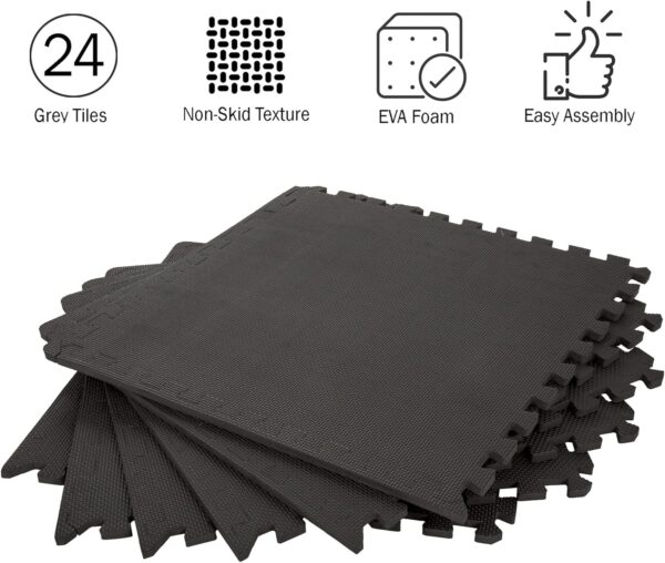 EVA Foam Mat Tiles 24-Pack - 96 SQ FT of Interlocking Padding for Garage, Playroom, or Gym Flooring - Exercise Mat or Baby Playmat by Stalwart (Black)