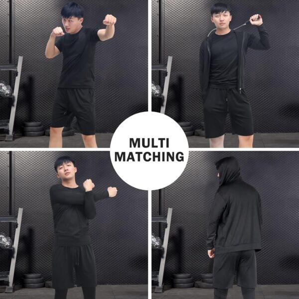 JULY'S SONG Men Compression Workout Set 5 PCS Dry Quick Shirt Pants Shorts Tights Jacket Clothes for Gym