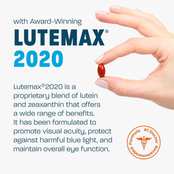 AREDS 2 Eye Vitamin & Mineral Supplement for Ocular Health, Lutemax 2020 with Natural Eye Institute AREDS 2 Study Ingredients Lutein, Vitamin C, & Zeaxanthin, 120 Mini Softgels