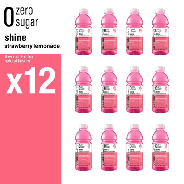 vitaminwater zero sugar shine, electrolyte enhanced water w/vitamins, strawberry lemonade drinks, 20 fl oz, 12 Pack