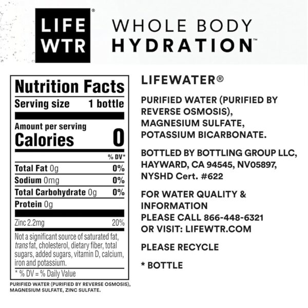LIFEWTR Premium Purified Water, pH Balanced with Electrolytes, 100% recycled plastic bottles, 23.7 Fl Oz Flip Cap Bottles, 700 mL (Pack of 12)