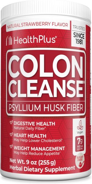 Health Plus Colon Cleanse Digestive Support | Natural Sweetener without Artificial Flavors | Daily Fiber for Toxin Elimination To Reduce Bloating | Strawberry Flavor | 9 Ounces, 36 Servings