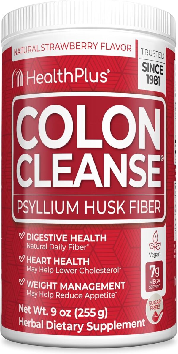 Health Plus Colon Cleanse Digestive Support | Natural Sweetener without Artificial Flavors | Daily Fiber for Toxin Elimination To Reduce Bloating | Strawberry Flavor | 9 Ounces, 36 Servings