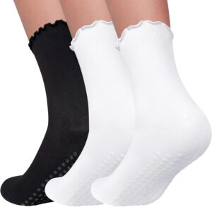 3 Pairs Pilates Socks with Grips Non Slip Ruffle Yoga Socks Grip Socks for Women