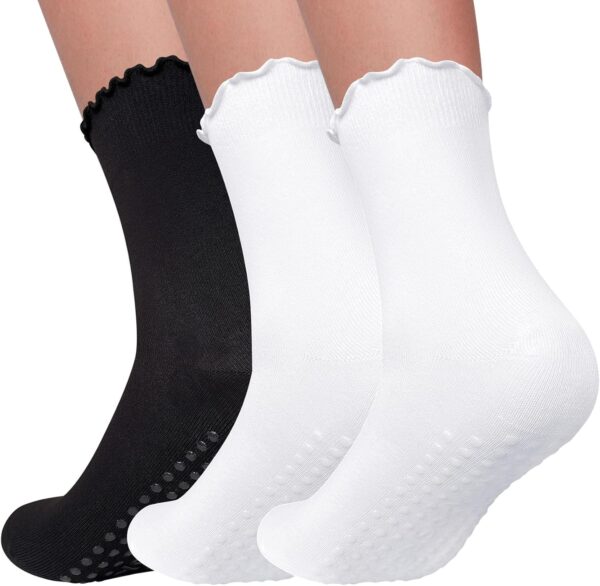 3 Pairs Pilates Socks with Grips Non Slip Ruffle Yoga Socks Grip Socks for Women