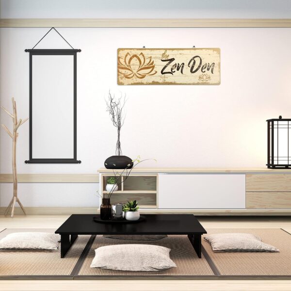 The Zen Den Lotus Wood Sign 15.75 x 5.9 Inch Lotus Yoga Wooden Hanging Wall Sign with Hooks Meditation Home Decor for Yoga Studio Bathroom Bedroom Spiritual Room Decoration(Light Yellow)