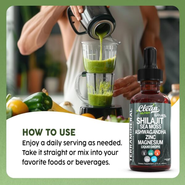 Shilajit Liquid Drops with Sea Moss, Ashwagandha, Zinc, Magnesium, Liquid Vitamins for Women and Men - Terra Mineral by Clean Nutra
