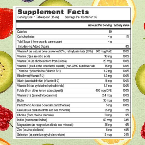 Go Healthy Liquid Multivitamin for Women, Men, Teens, 50 Plus – Vegan Vitamin & Mineral Supplement, Adult Energy & Immune Support, Easy-to-Absorb, Delicious Fruit Flavor – 32 Servings