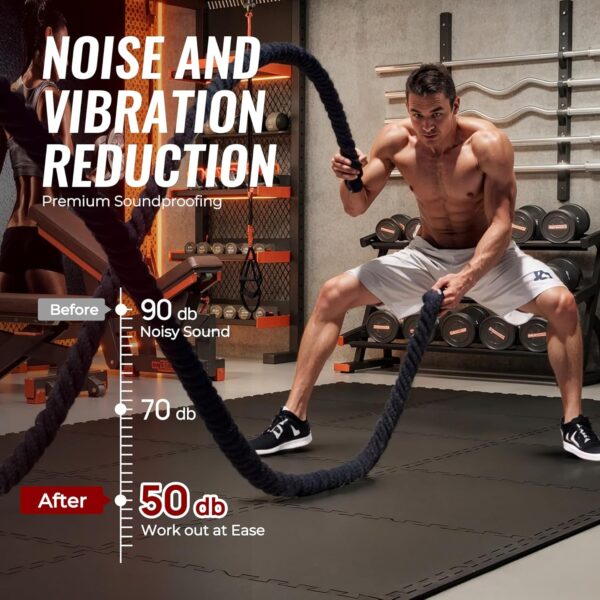 SUPERJARE 0.79'' Extra-Thick Exercise Equipment Mats, 12 Pcs 48 Sq Ft Rubber Top Floor Tiles with High Density EVA Foam, Interlocking Gym Flooring for Home Gym, Workout Mat, Black