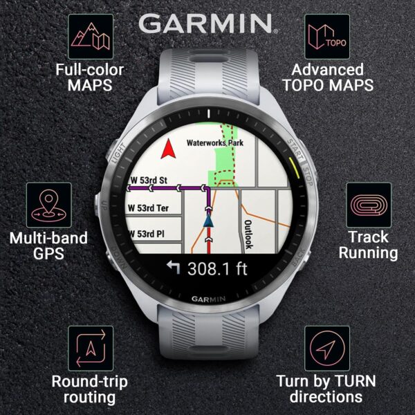Wearable4U - Garmin Forerunner 965 Premium GPS Running and Triathlon 47mm Smartwatch with AMOLED Touchscreen Display, Titanium Bezel with Whitestone Silicone Band with Black Earbuds Bundle