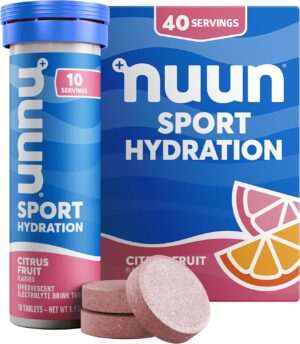 Nuun Sport Electrolyte Tablets - Dissolvable in Water, Citrus Fruit, 5 Essential Electrolytes for Hydration, 1g Sugar Drink Mix, Vegan, Non-GMO, 4 Pack (40 Total Servings)