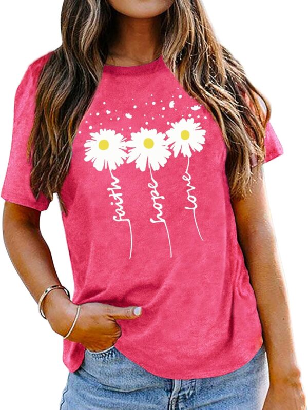 Womens Graphic T Shirts: Christian Shirts Daisy Print Short Sleeve Ladies T-Shirts Faith Hope Love Tee