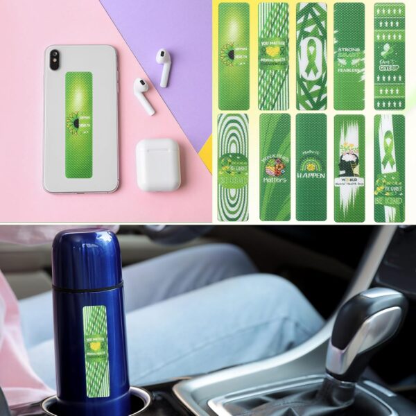 150 Pcs Mental Health Anxiety Stickers Mental Health Awareness Green Ribbon Relief Calm Stickers Sensory Stickers Gifts Adhesive Strips Anti Stress Toys for Teen School Office