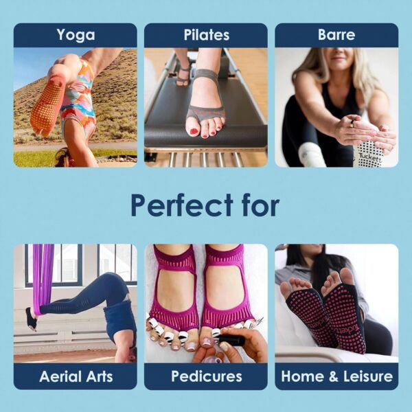 Tucketts Toeless Pilates Socks with Grips for Women, Non-Slip Barre Yoga Socks with Grips for Barefoot Workouts, Sizes 5-13