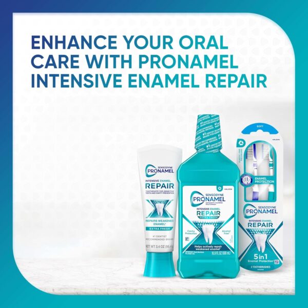 Sensodyne Pronamel Intensive Enamel Repair Alcohol-Free Mouthwash to Help Actively Repair Enamel and Protect Against Cavities, Extra Fresh, 3 x 16.9 fl oz