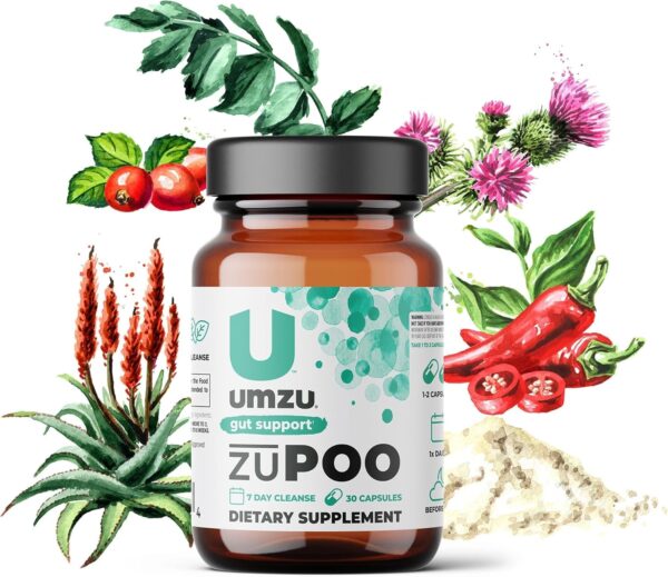UMZU zuPOO Natural Colon Cleanse, Constipation Relief & Detox Supplement for Women & Men, Cascara Sagrada, Magnesium, Milk Thistle, Apple Cider Vinegar (15 Day Supply | 30 Capsules)