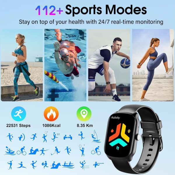 Smart Watch for Men Women (Dial/Answer Calls), 1.95"HD Curved Screen Smartwatch, Heart Rate/Sleep Monitor Fitness Watches, 112+ Sports Modes Activity Trackers, IP68 Waterproof Watch for Android iOS