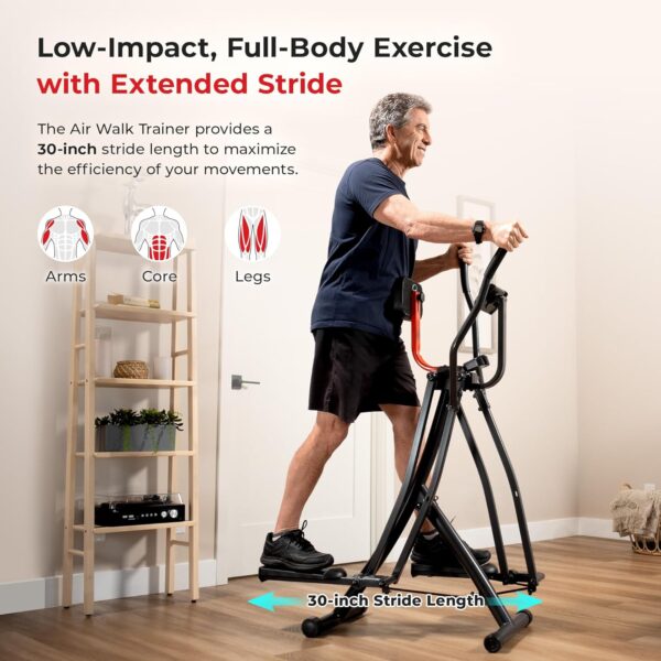 81TSzRMx-jL._AC_SL1500_.jpg Sunny Health & Fitness Air Walk Elliptical, Foldable Machine w/30-Inch Stride, Cardio Cross Trainer Glider Equipment for Home Exercise, Free SunnyFit App Bluetooth Link, Optional Adjustable Resistance