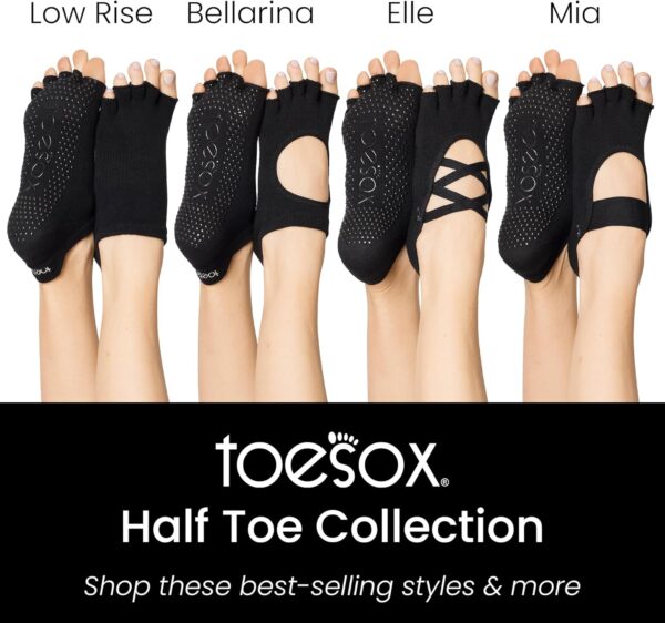toesox Women's Low Rise Half Toe Grip Non-Slip for Ballet, Yoga, Pilates, Barre Toe Socks