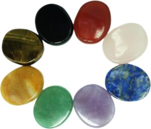 Chakra Stones 8 PCS Kit, Oval Shape, Tumbled & Polished, for Use in Grounding Balancing Soothing Meditation Reiki or as Worry Stones, Hot Spa Rock & Massage (8-pcs Chakra Stones)