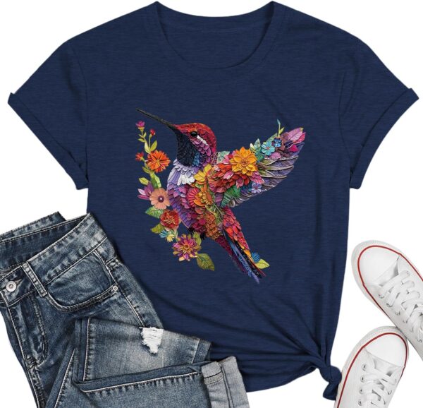 Hummingbird Shirts for Women Vintage Tee Summer Graphics Tee Shirt Floral Tops Womens Loose Life T-Tops