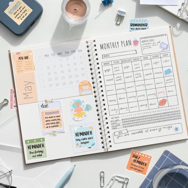 240Pcs Mental Health Stickers Positive Awareness Reminder Paper Decals Psychology Affirmation Self-Adhesive Square Stickers for Students Gifts Scrapbook Journal School Supplies