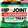 Hemp Hip and Joint Supplement for Dogs - Glucosamine for Dogs - 170 Joint Pain Relief Treats - Chondroitin, MSM, Hemp Oil - Advanced Health Supplement - Mobility Support Chews - Made in USA
