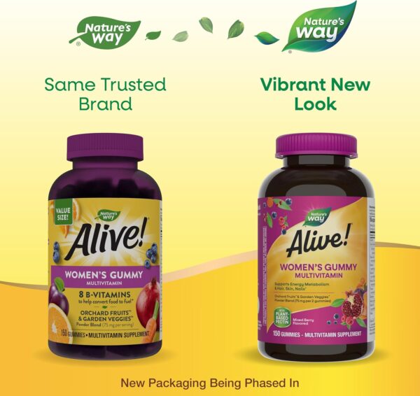 Nature's Way Alive! Women's Daily Gummy Multivitamins, 16 Vitamins & Minerals, Energy Metabolism*, Hair Skin & Nails*, Vegetarian, Mixed Berry Flavored, 150 Gummies (Packaging May Vary)