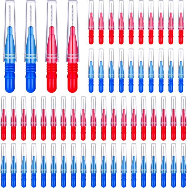 GOUWEIBA 100 pcs Braces Brush Disposable Interdental Brush Toothpick Dental Tooth Flossing Head Oral Dental Hygiene Flosser Dental Hygiene Flosser Tooth Cleaning Tools Oral Flossing Head (Blue+Red)