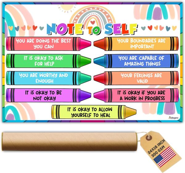 Note to Self Poster, Motivational Posters, Affirmations Poster, Promoting Mental Health, Positive Emotions, Self-Care in Classroom, Therapy Office, Counseling Spaces 24"x16" Decor