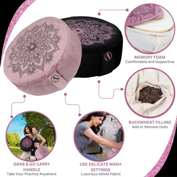 Aila Meditation Pillow Set with Small Meditation Mat & Extra Cushion Cover – Luxurious Meditation Floor Pillow Zen Spiritual Decor Zafu Round Yoga Meditation Cushion – Gift for Meditation Lovers