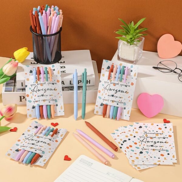 Spakon 60 Pcs Positive Affirmation Ballpoint Pens with 12 Pcs Awesome Reminder Cards Inspirational Self Love Gifts for Employee Coworker Student Office Supplies Mental Health Gifts