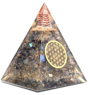 Labradorite Orgone Pyramid with Copper Coil – Healing Crystal for Positive Energy, Chakra Balancing, Meditation & Home Décor