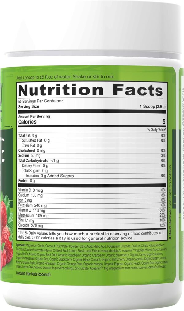 NATURELO Electrolyte Powder, Hydration and Mineral Drink Mix, Sugar Free & Non-GMO Berry Flavor 50 Servings