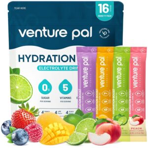 Venture Pal Sugar Free Electrolyte Powder Packets - Liquid Daily IV Hydration Packets | Electrolytes Drink Mix with 5 Vitamins & 7 Electrolytes | Keto Friendly | Non-GMO | Certified Vegan | 16 Sticks