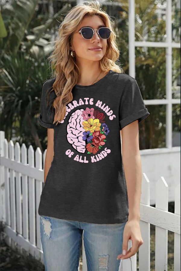 Celebrate Minds of All Kinds Shirts for Women Mental Health Matters Shirt Human Brain Awareness Shirt Tee Tops