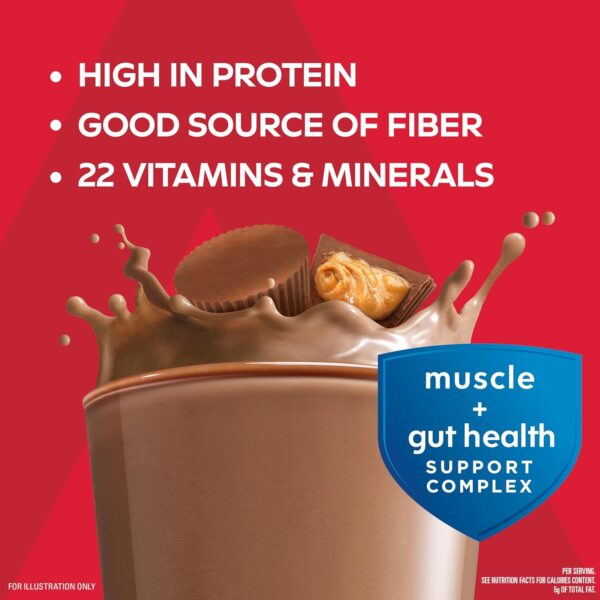 Atkins Strong High Protein Shake, Chocolate Peanut Butter, 30g Protein, 7g Prebiotic Fiber, Muscle & Gut Health Support Complex, 12 Count