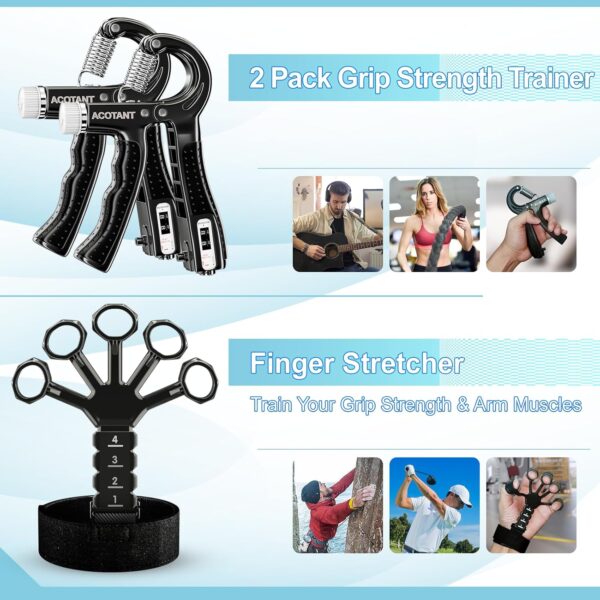 Grip Strength Trainer(5 Pack) with Finger Exerciser, Hand Grip Strengthener, Finger Stretcher,Grip Ring & Stress Relief Ball for Muscle Building and Injury Recover with Carry Bag