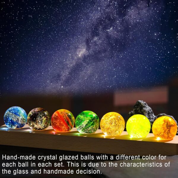 Ornalrist 7 Chakra Natural Healing Spheres with Wooden LED Light Base Crystal Quartz Ball for Meditation Positive Energy Night Light Home Decor