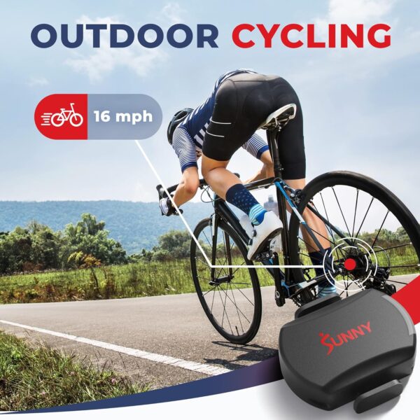 Sunny Health & Fitness 2-in-1 Advanced Cadence/RPM + Speed Sensor, Cadence Sensor Bluetooth ANT+ for Indoor/Outdoor Bikes, Magnet-Less Design for Outdoor Cycles, Exercise Bikes, and More - CB110S